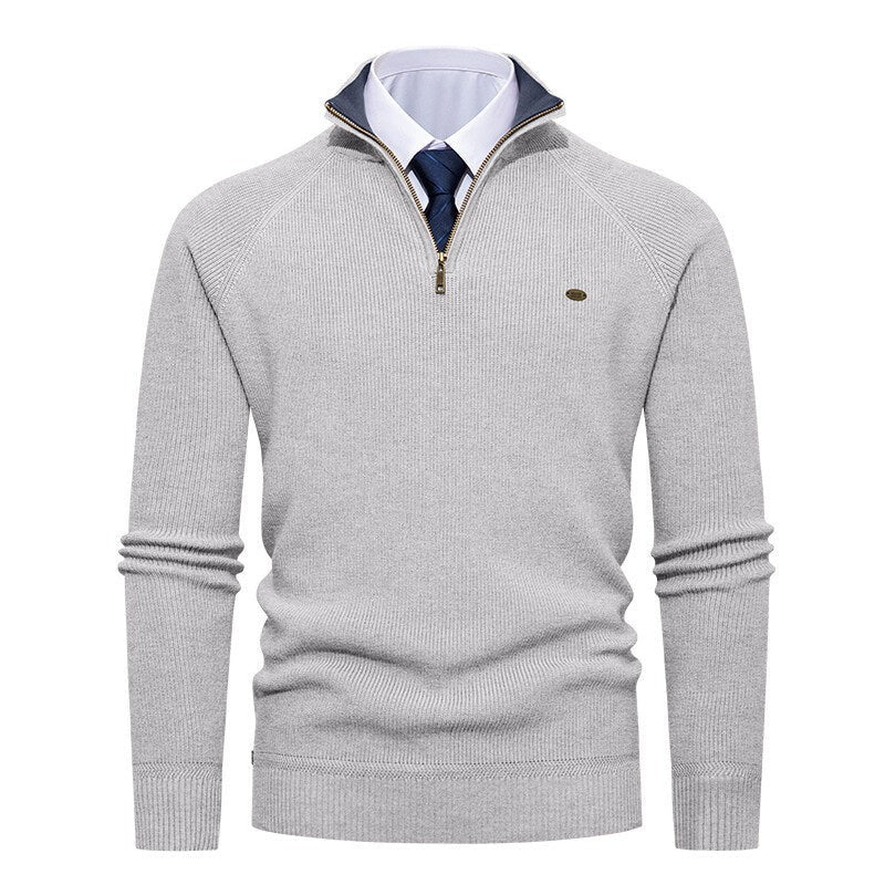 Pull en maille élégant pour homme à col montant et fermeture éclair