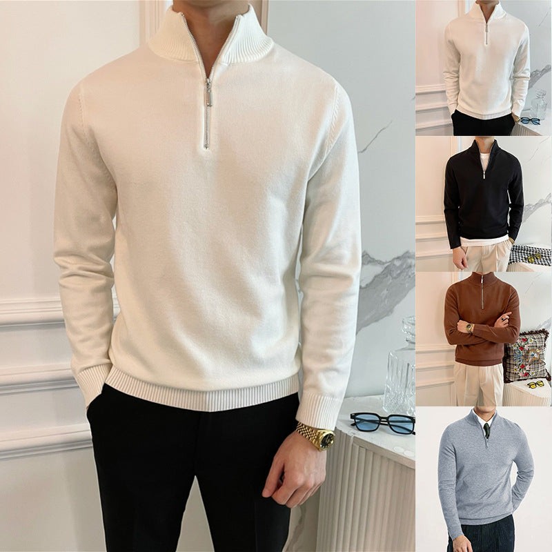 Pull habillé homme élégant à col montant et poches zippées