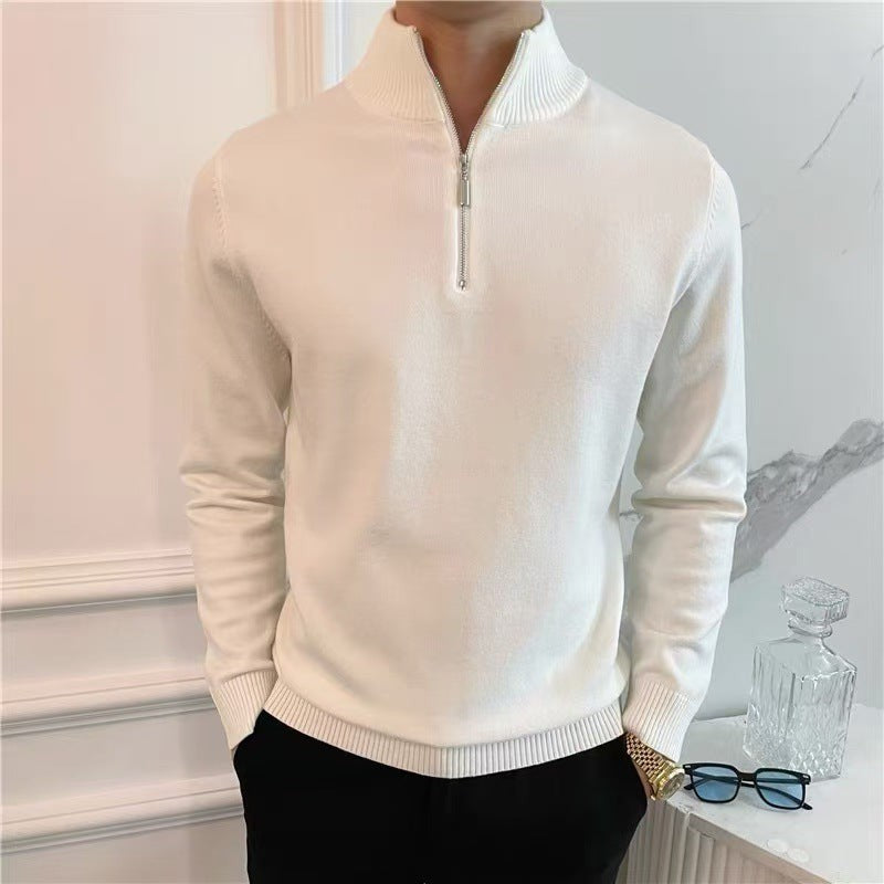 Pull habillé homme élégant à col montant et poches zippées