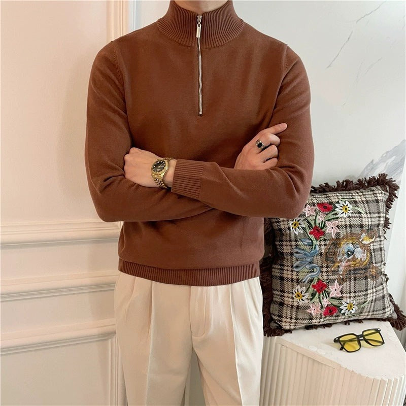 Pull habillé homme élégant à col montant et poches zippées