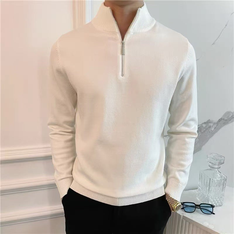 Pull habillé homme élégant à col montant et poches zippées