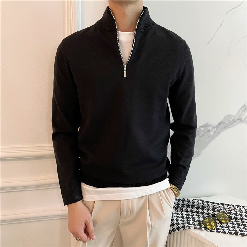 Pull habillé homme élégant à col montant et poches zippées