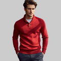 Pull habillé rouge à col montant pour homme, Patte de boutonnage et manches longues