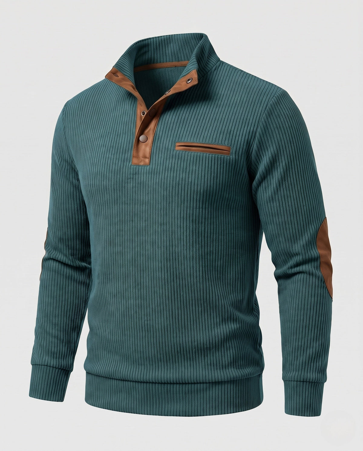 Pull Henley habillé pour homme à col côtelé, inserts contrastés et coudières