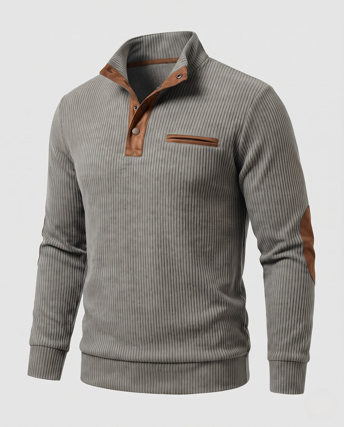 Pull Henley habillé pour homme à col côtelé, inserts contrastés et coudières