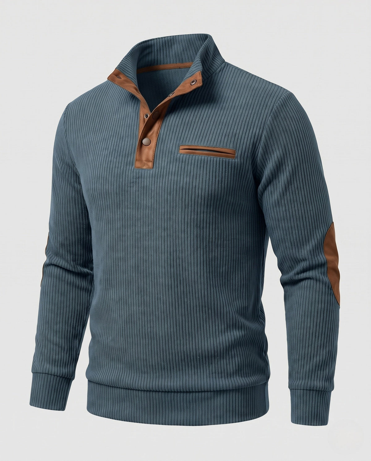 Pull Henley habillé pour homme à col côtelé, inserts contrastés et coudières