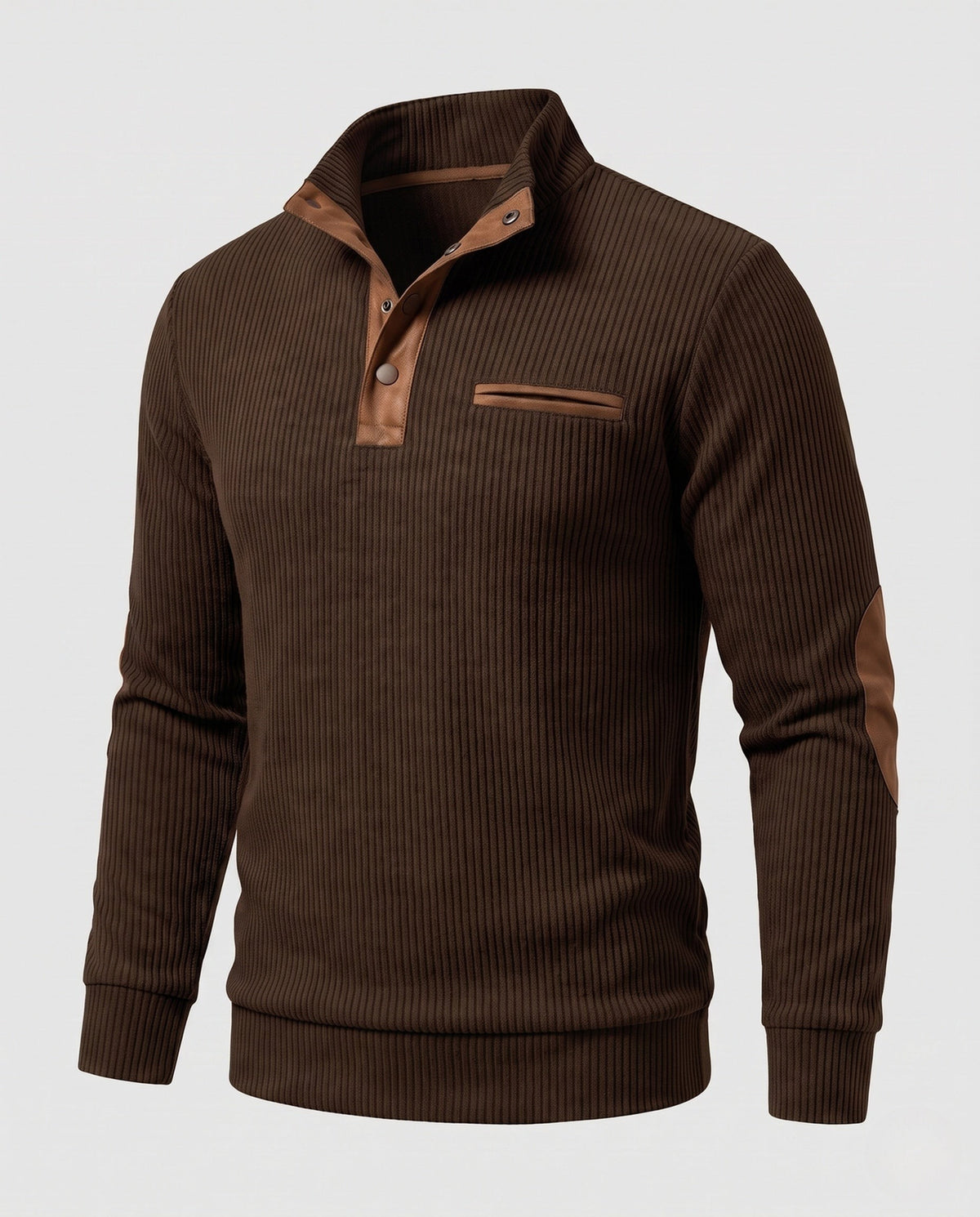 Pull Henley habillé pour homme à col côtelé, inserts contrastés et coudières