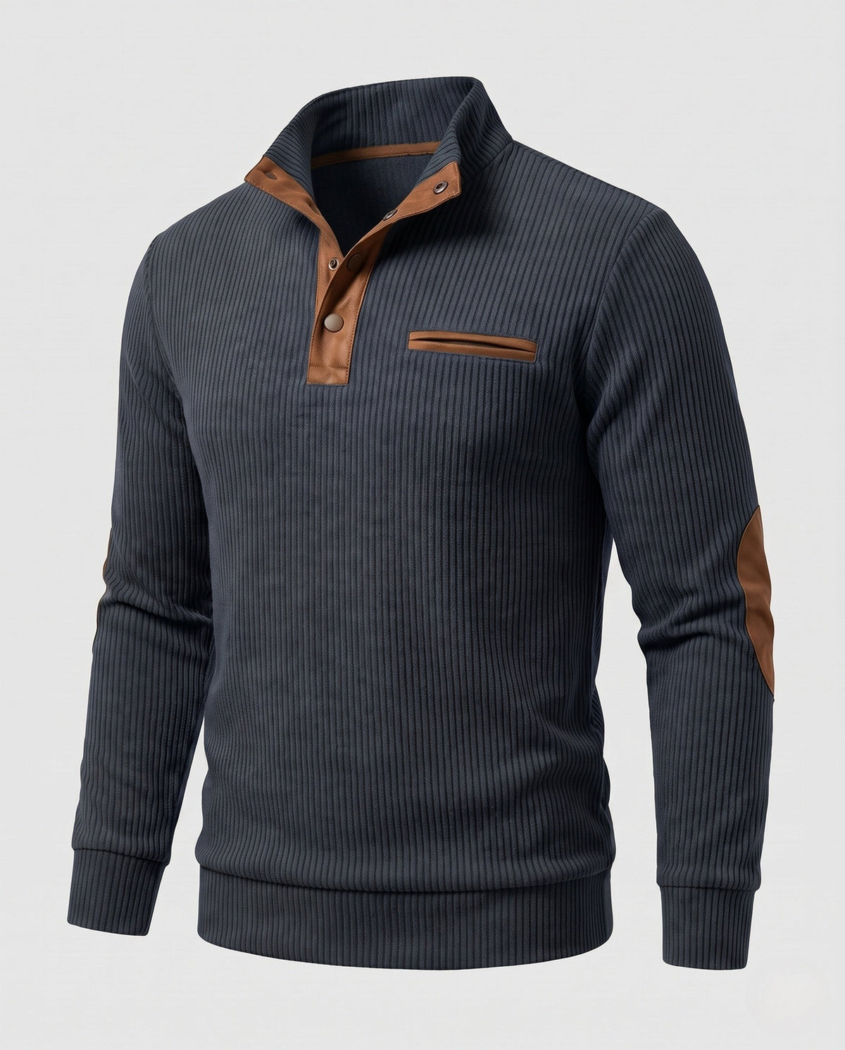 Pull Henley habillé pour homme à col côtelé, inserts contrastés et coudières