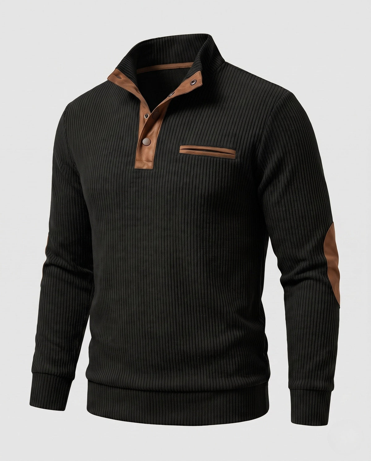 Pull Henley habillé pour homme à col côtelé, inserts contrastés et coudières
