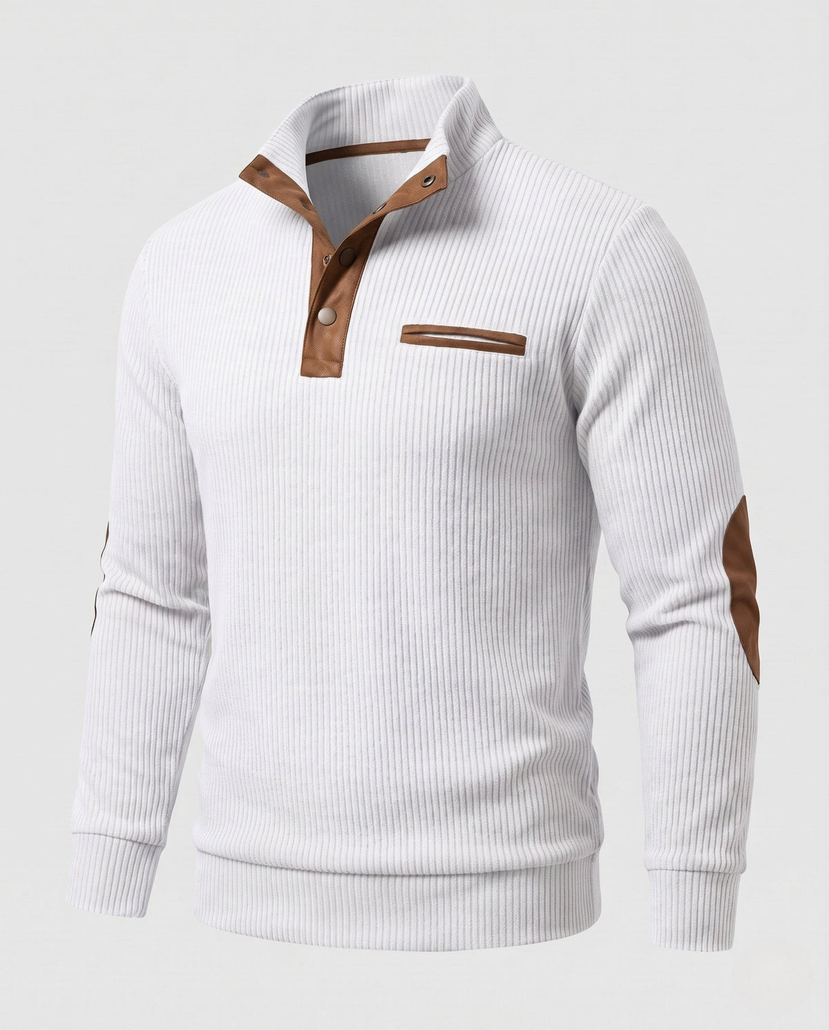 Pull Henley habillé pour homme à col côtelé, inserts contrastés et coudières