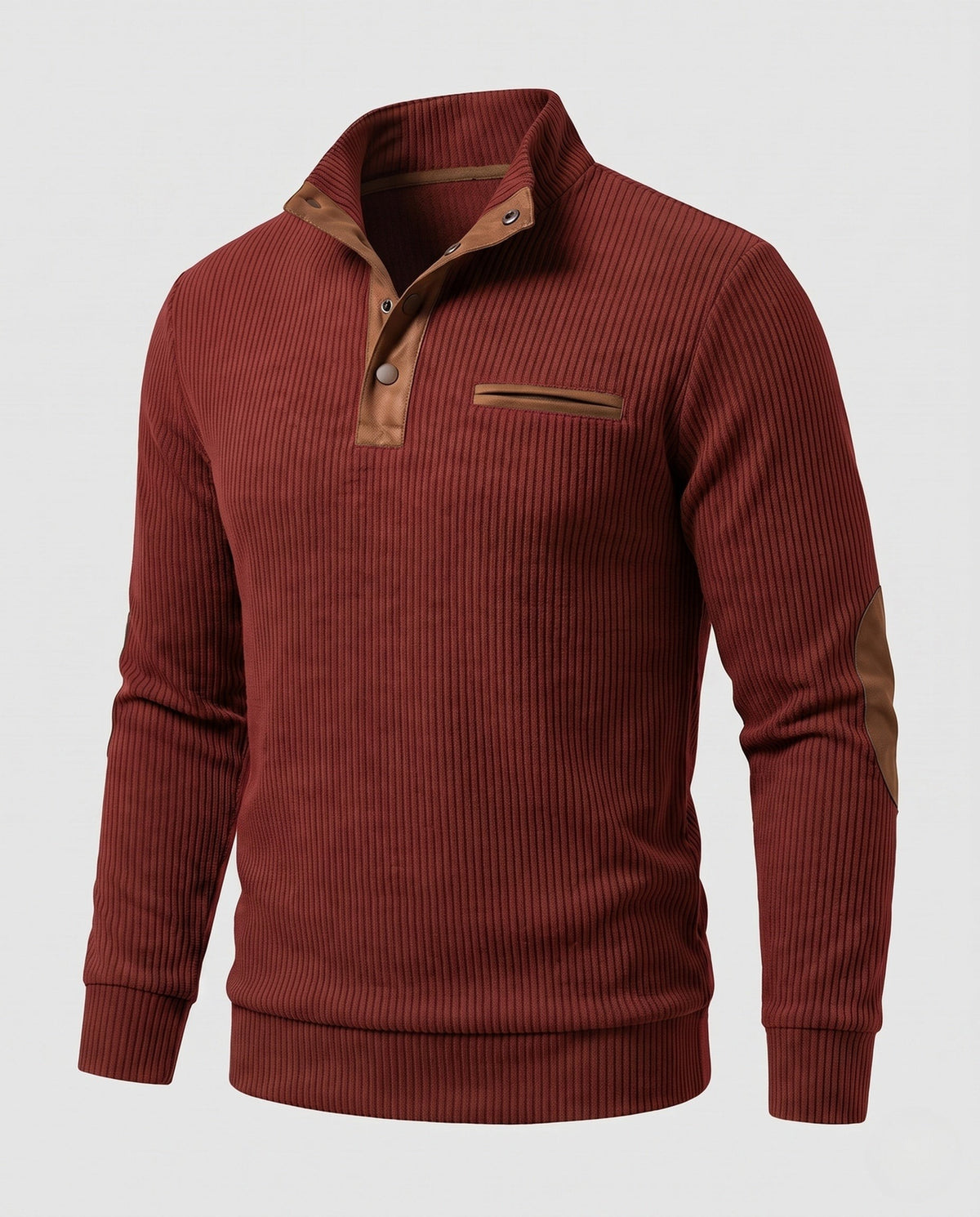 Pull Henley habillé pour homme à col côtelé, inserts contrastés et coudières