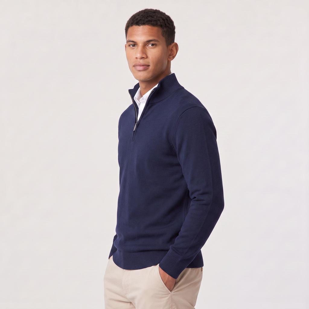 Pull homme demi zippé tricoté en coton mélangé