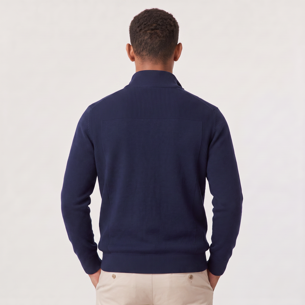 Pull homme demi zippé tricoté en coton mélangé