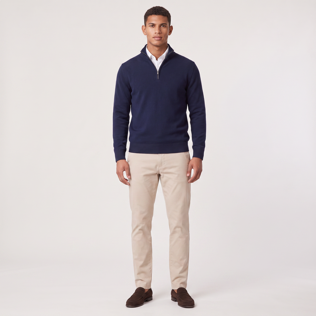 Pull homme demi zippé tricoté en coton mélangé