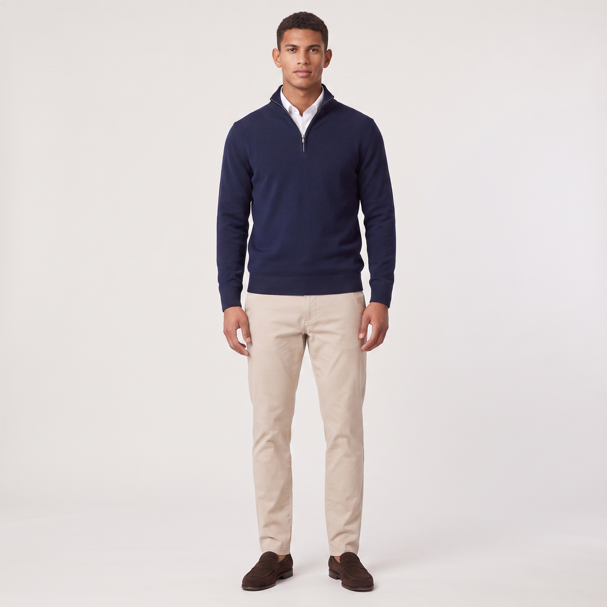 Pull homme demi zippé tricoté en coton mélangé