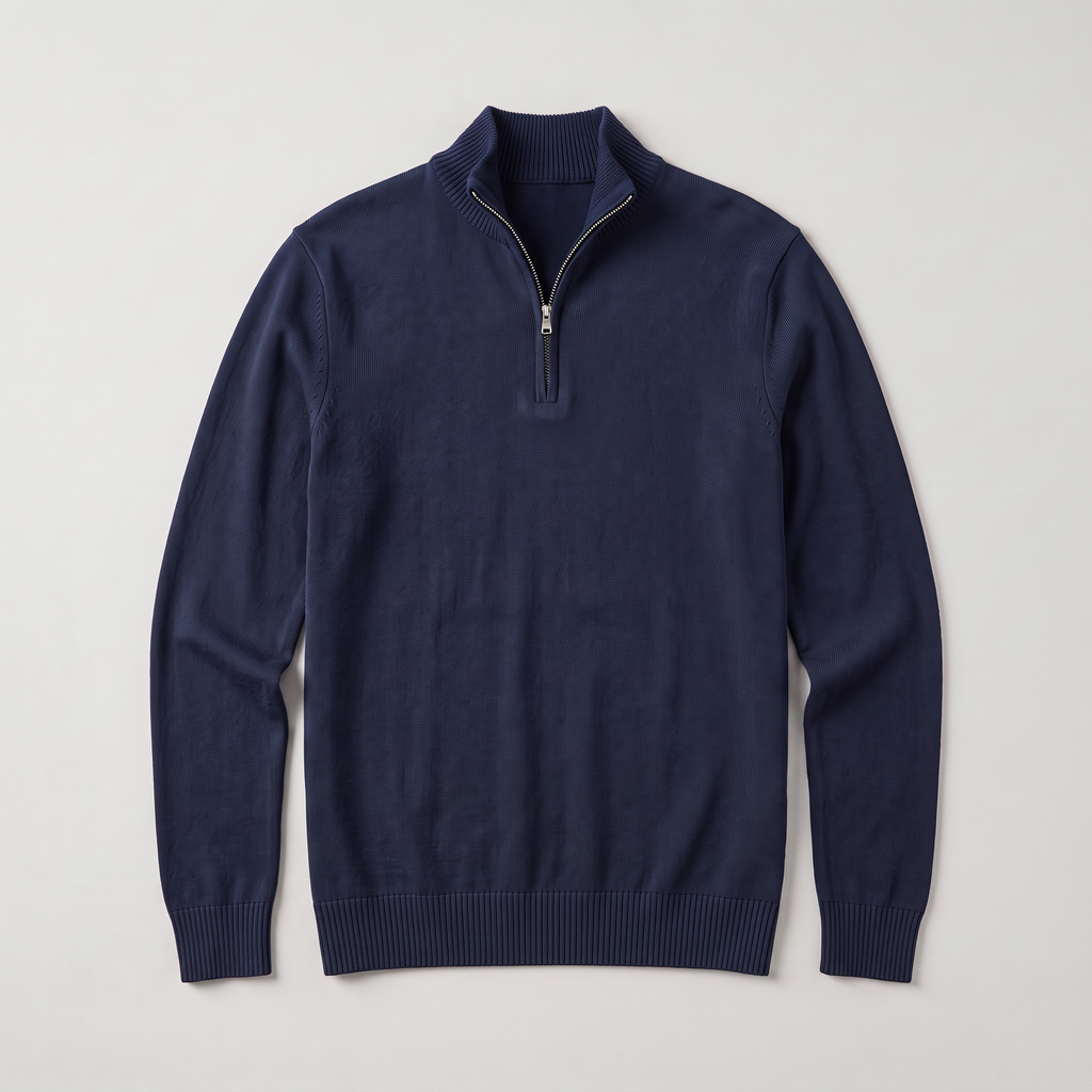 Pull homme demi zippé tricoté en coton mélangé