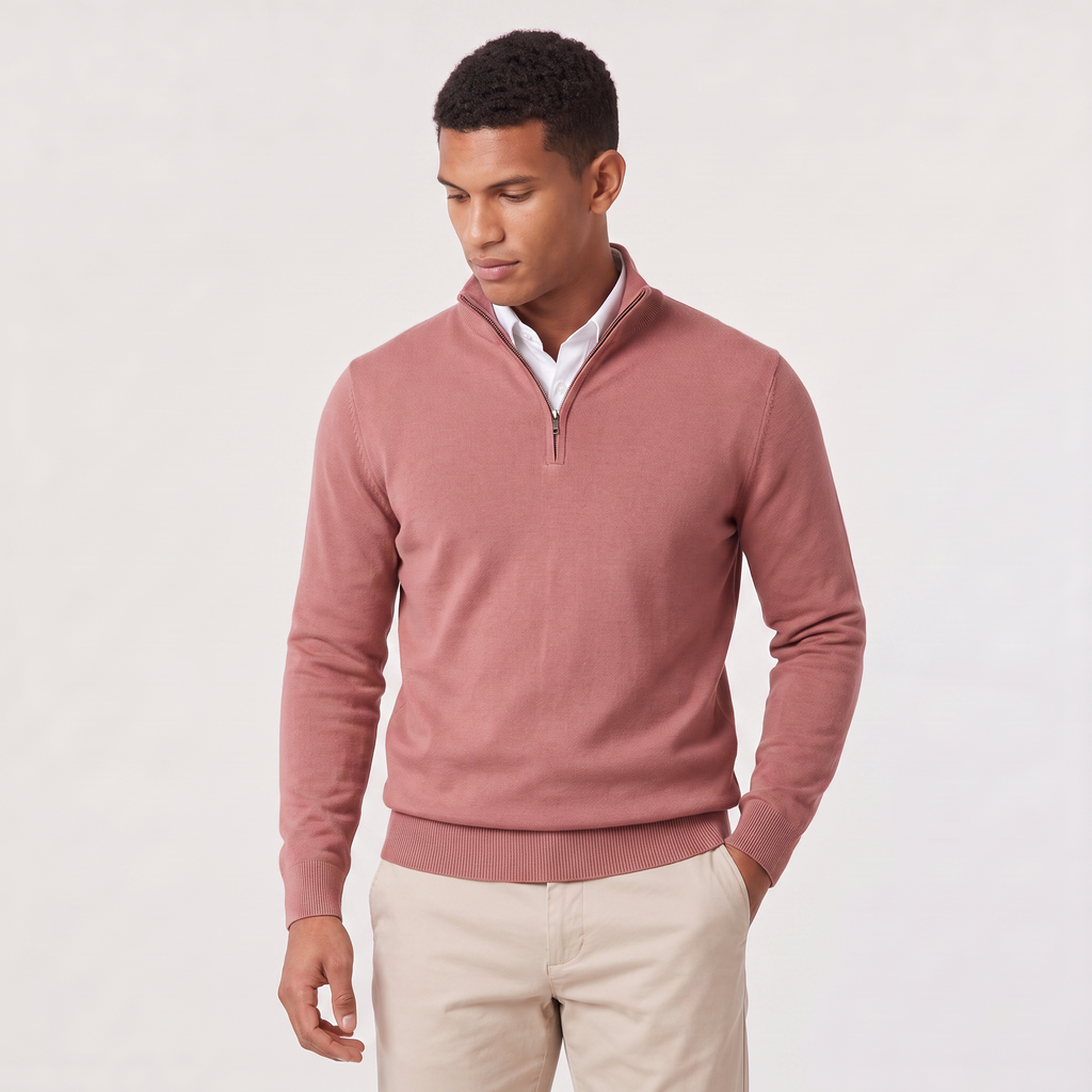 Pull homme demi zippé tricoté en coton mélangé