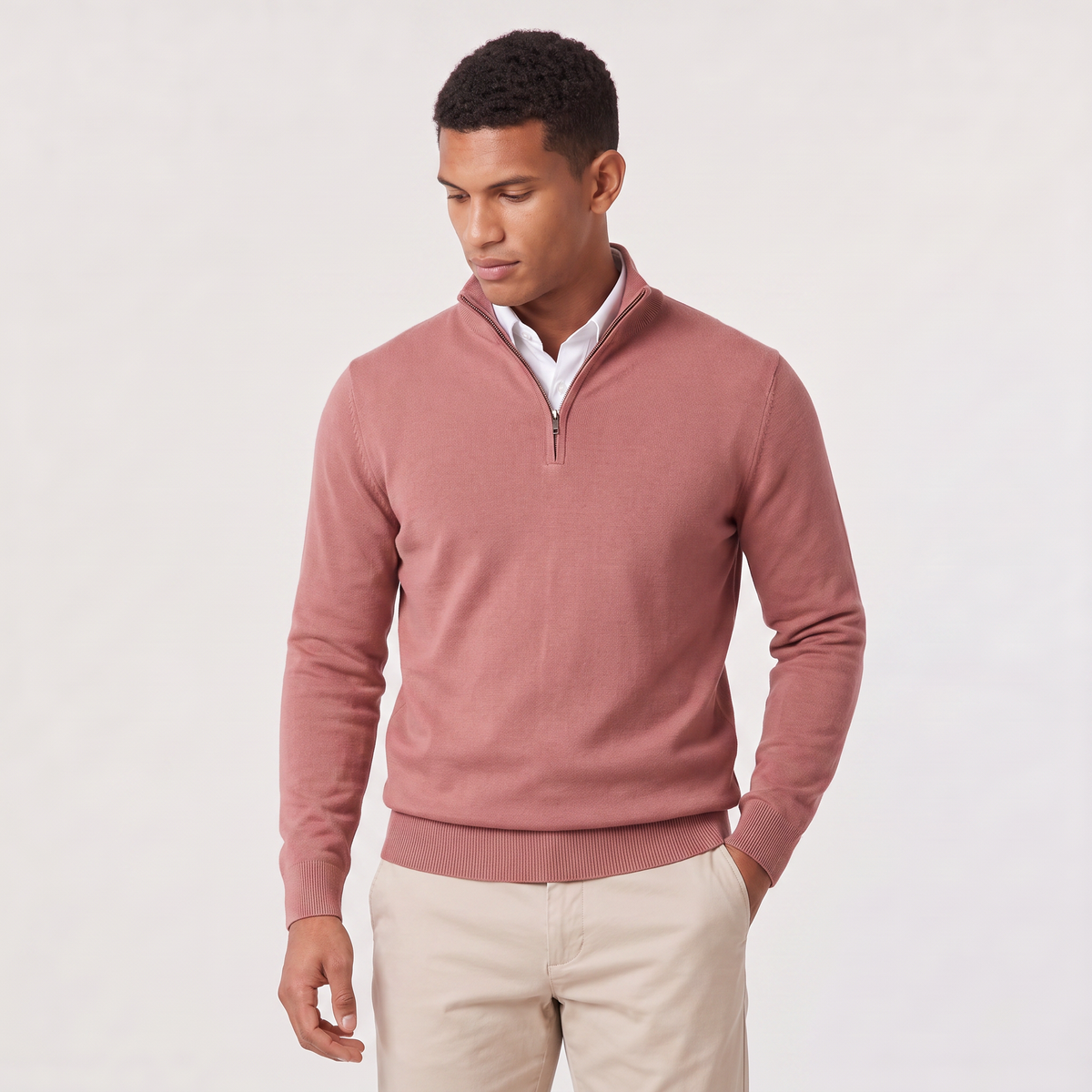 Pull homme demi zippé tricoté en coton mélangé