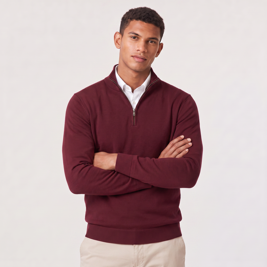 Pull homme demi zippé tricoté en coton mélangé