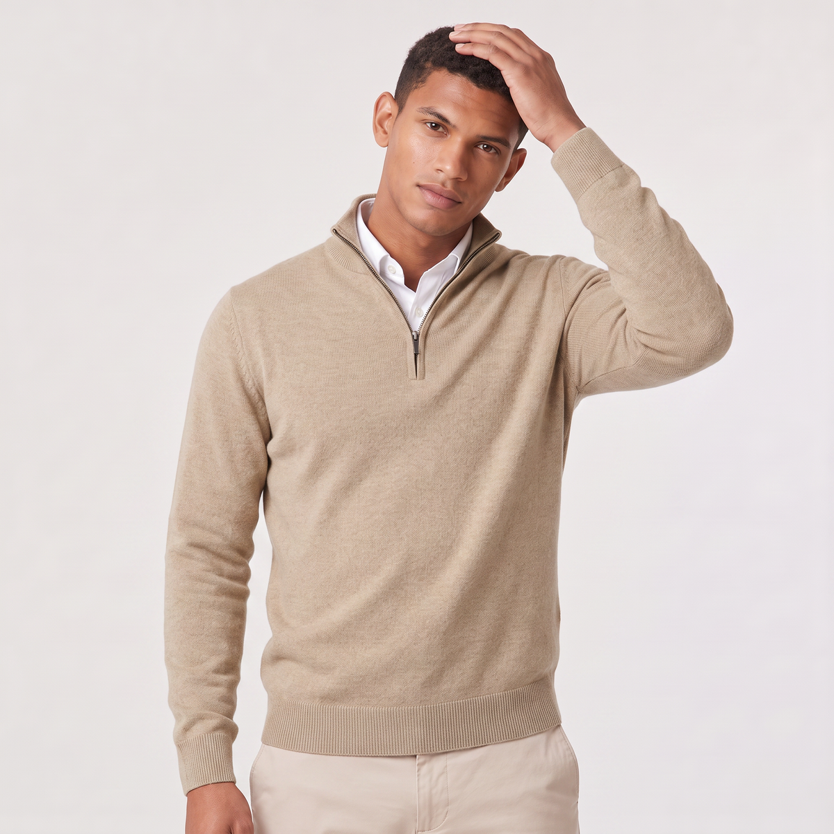 Pull homme demi zippé tricoté en coton mélangé