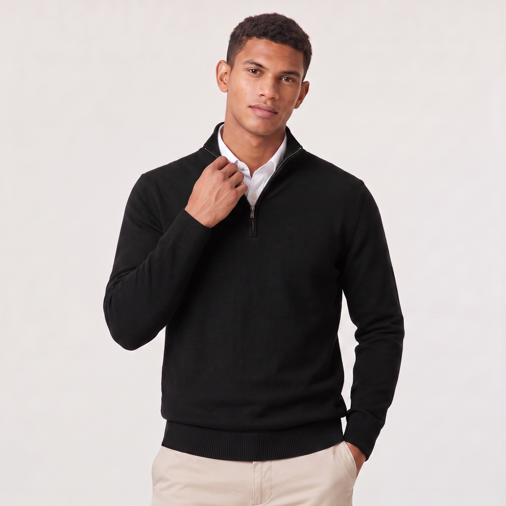 Pull homme demi zippé tricoté en coton mélangé