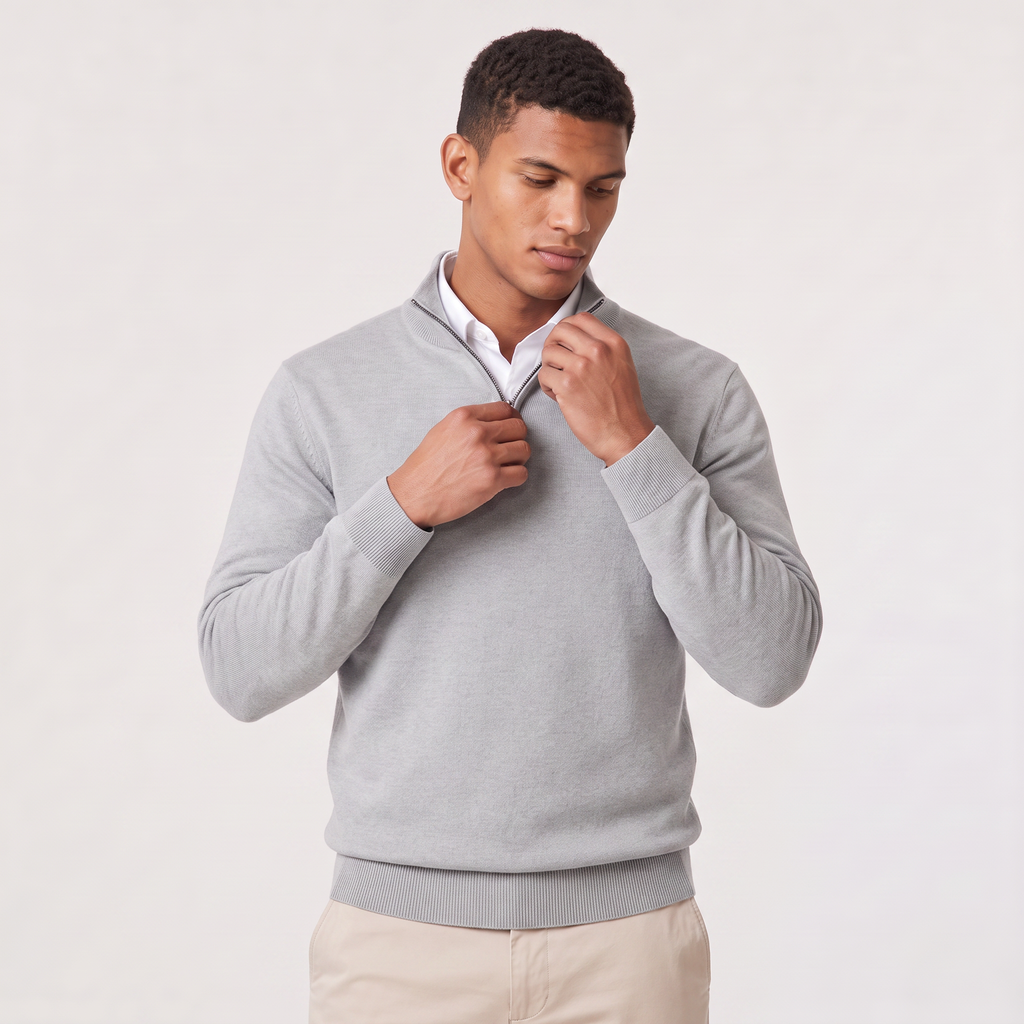 Pull homme demi zippé tricoté en coton mélangé