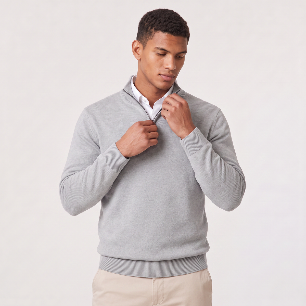 Pull homme demi zippé tricoté en coton mélangé