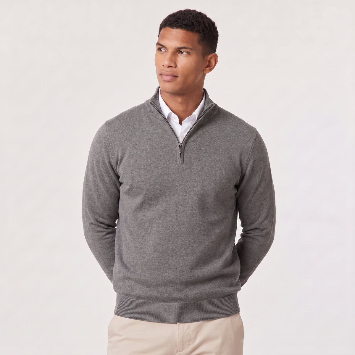 Pull homme demi zippé tricoté en coton mélangé