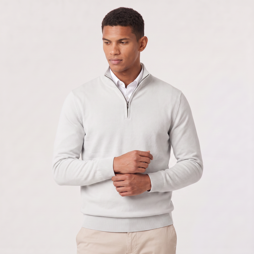 Pull homme demi zippé tricoté en coton mélangé