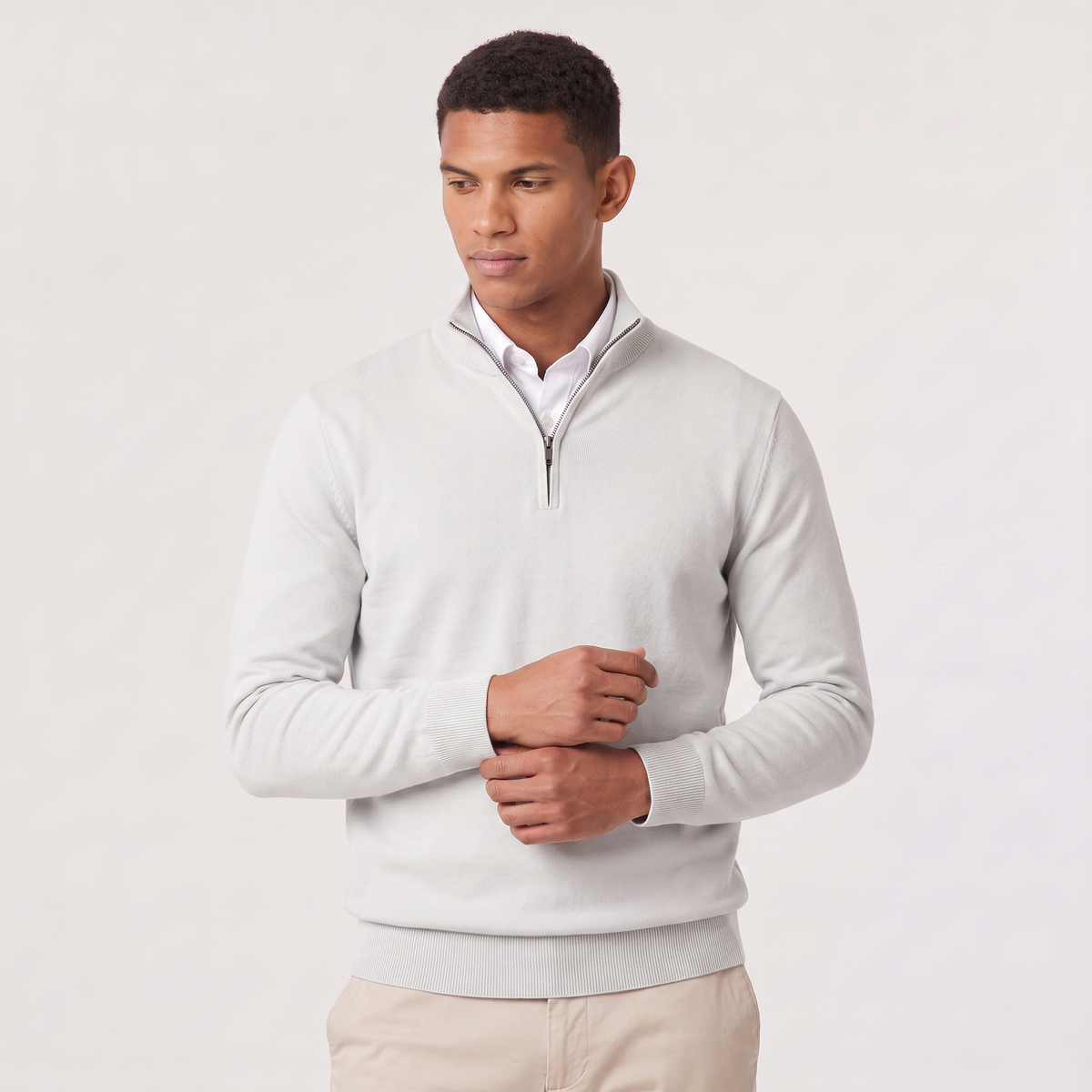 Pull homme demi zippé tricoté en coton mélangé