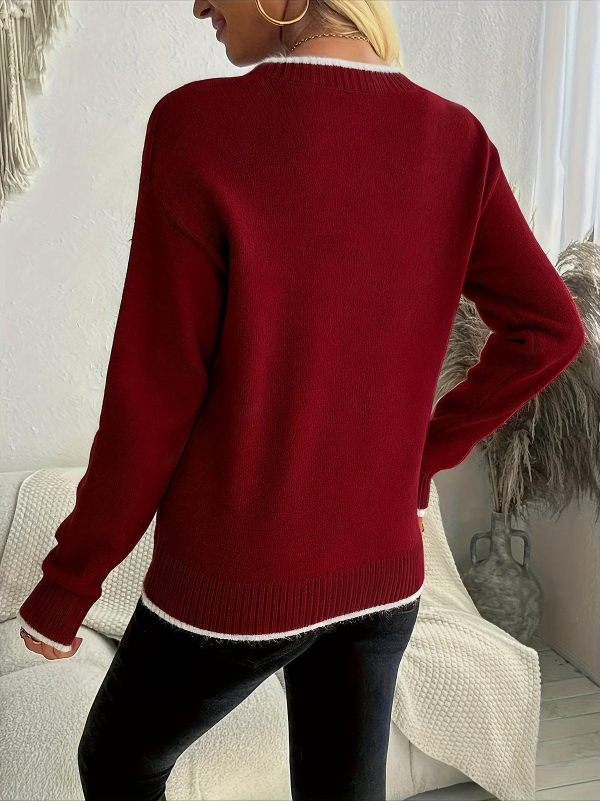 Pull moche de Noël col rond à motif flocons de neige pour femme