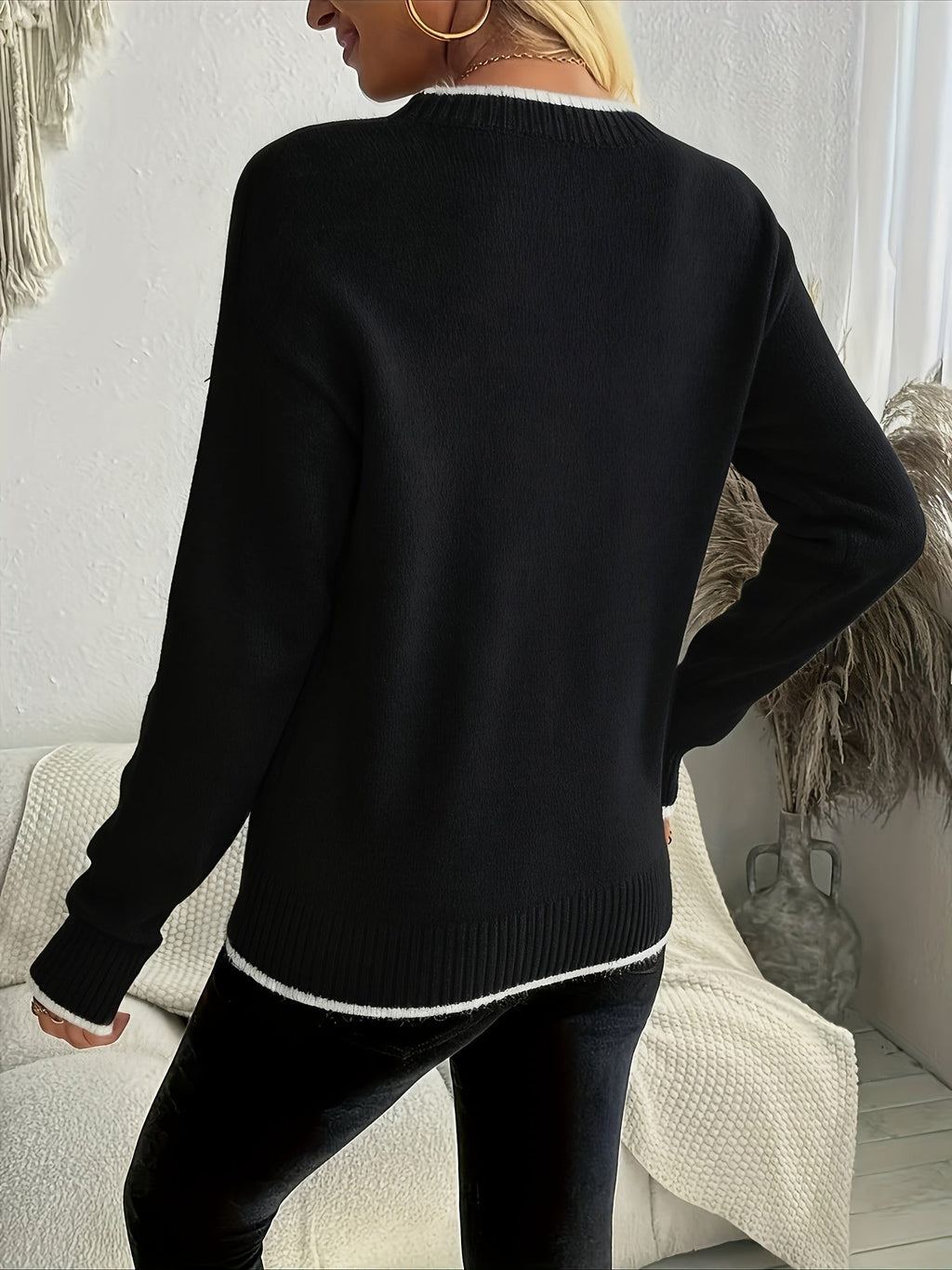 Pull moche de Noël col rond à motif flocons de neige pour femme