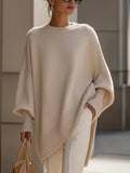 Pull oversize femme en laine col rond ourlet asymétrique