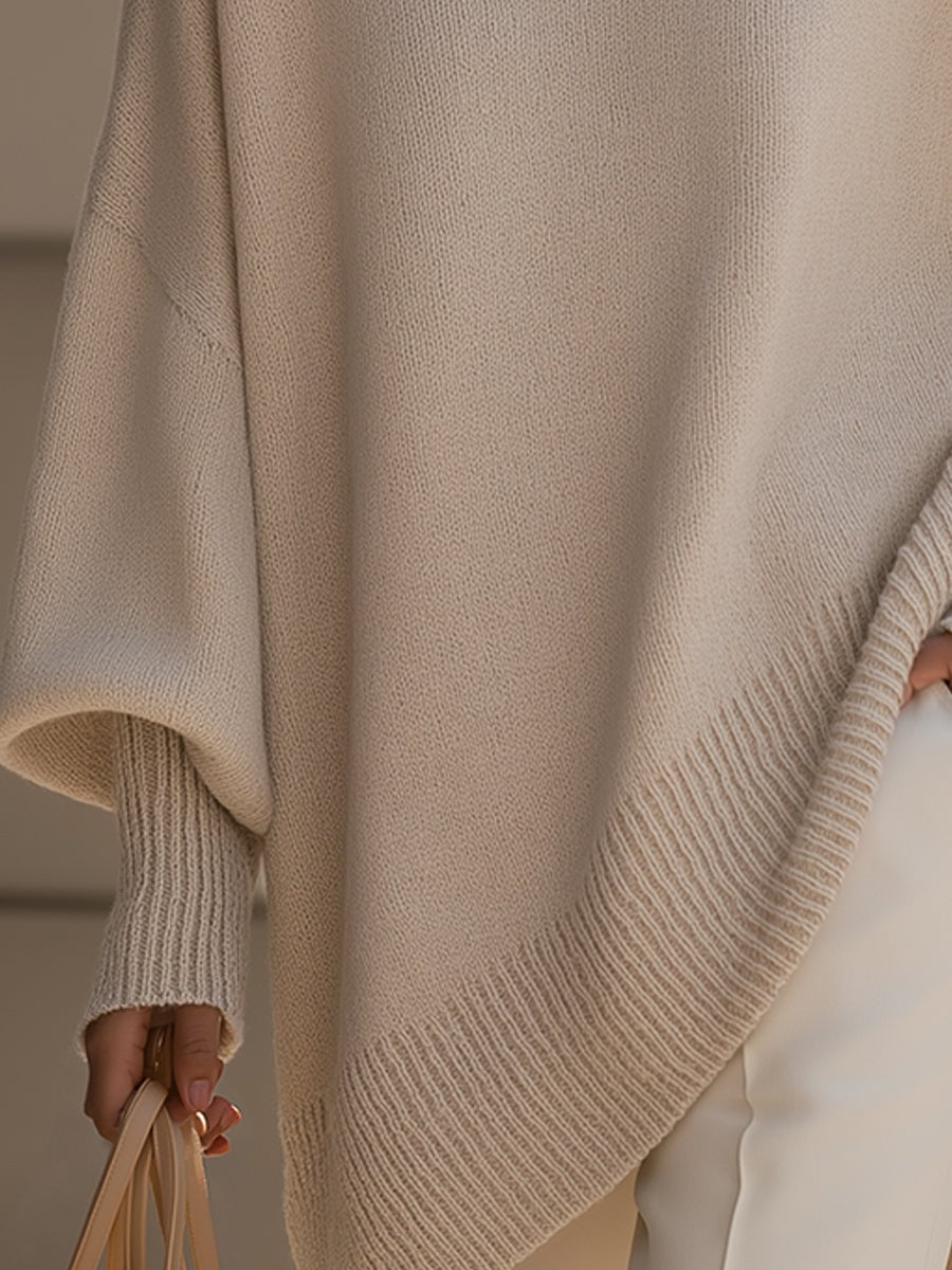 Pull oversize femme en laine col rond ourlet asymétrique