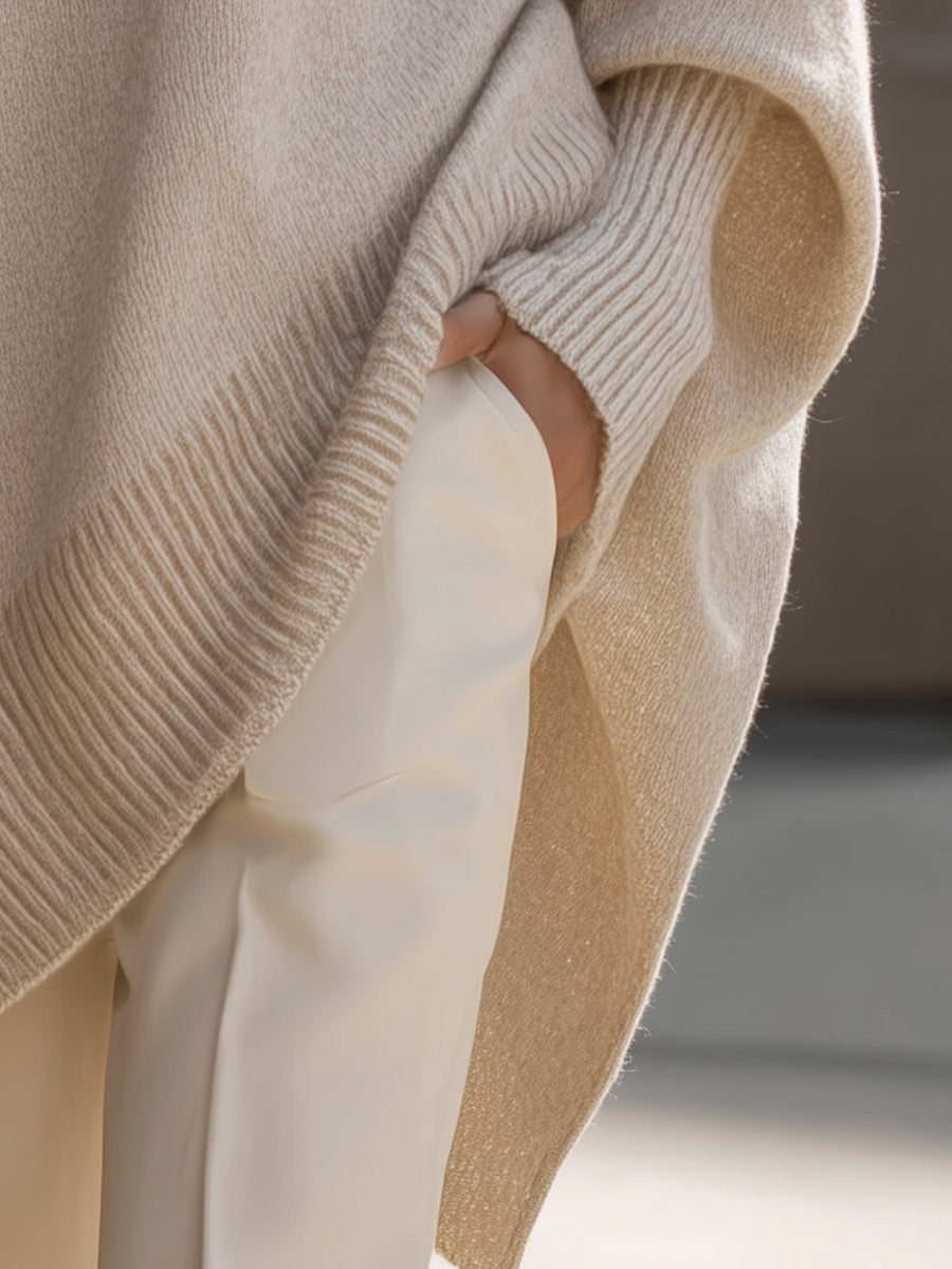 Pull oversize femme en laine col rond ourlet asymétrique