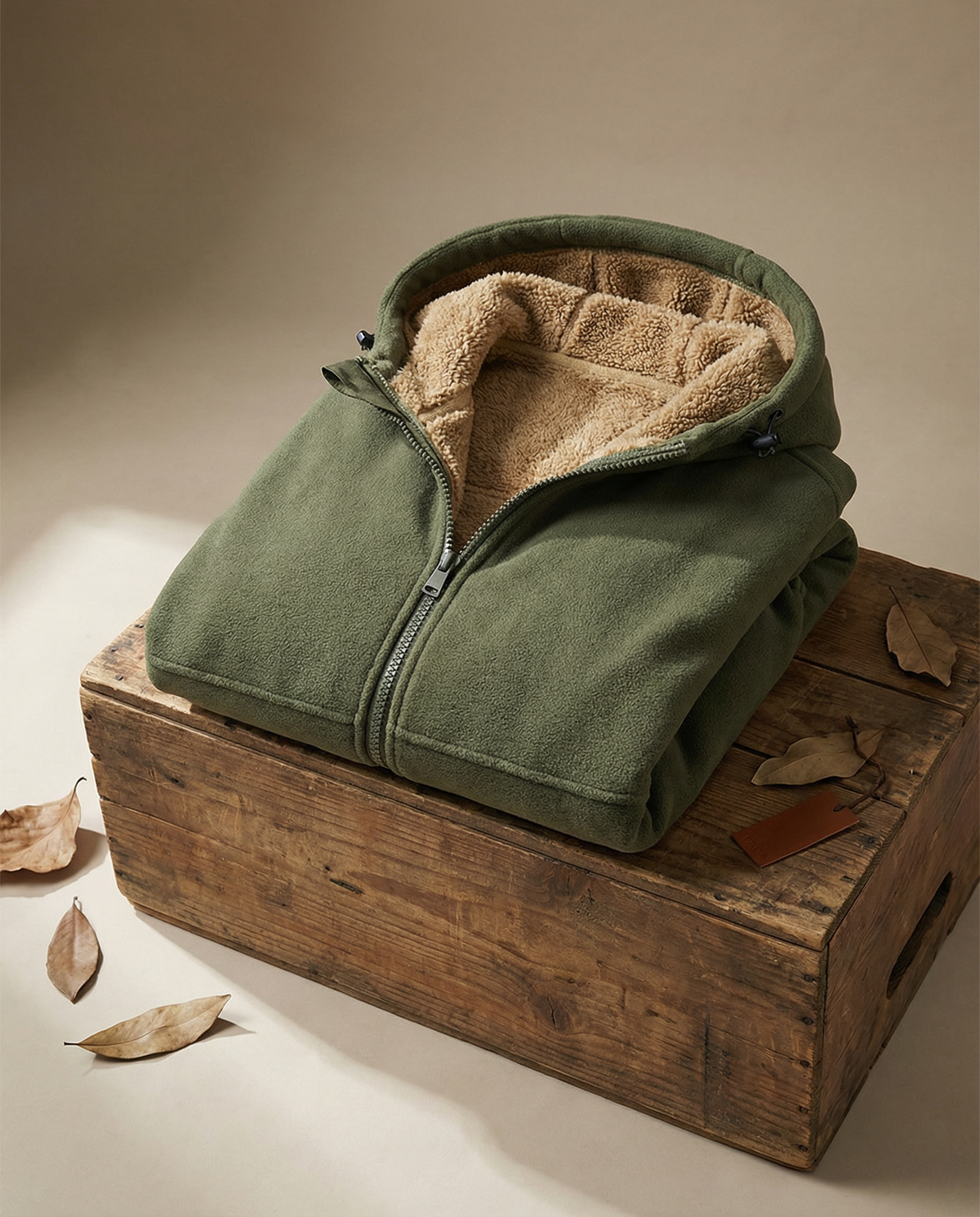 Pull polaire à capuche homme en laine d'agneau