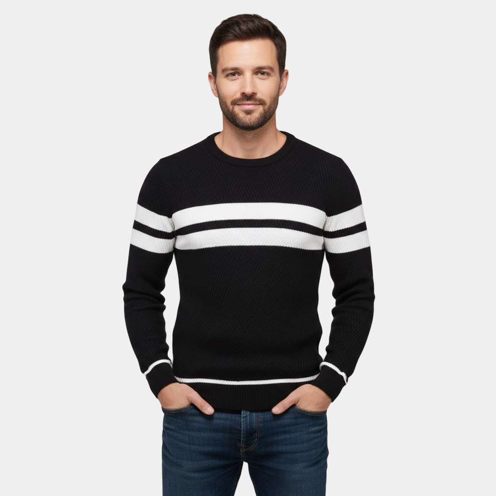 Pull rayé homme tricot texturé coupe ajustée col rond