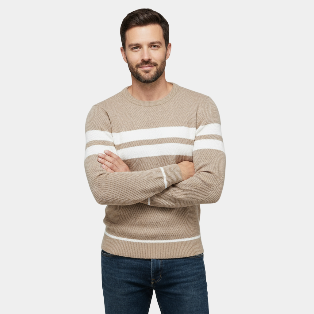 Pull rayé homme tricot texturé coupe ajustée col rond