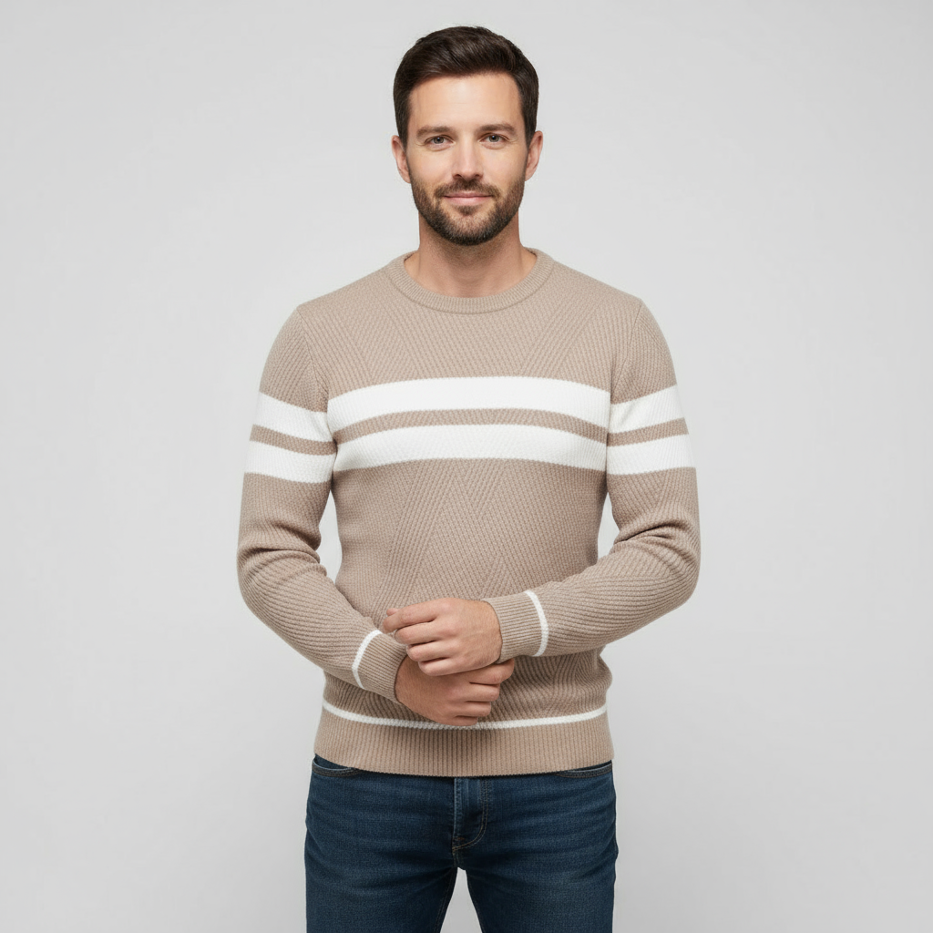 Pull rayé homme tricot texturé coupe ajustée col rond