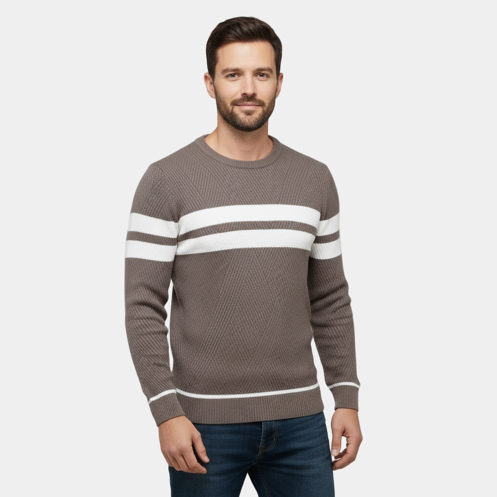 Pull rayé homme tricot texturé coupe ajustée col rond
