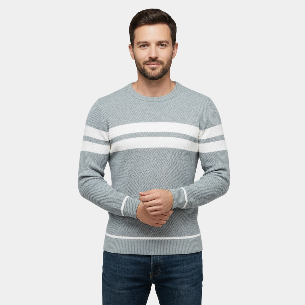 Pull rayé homme tricot texturé coupe ajustée col rond