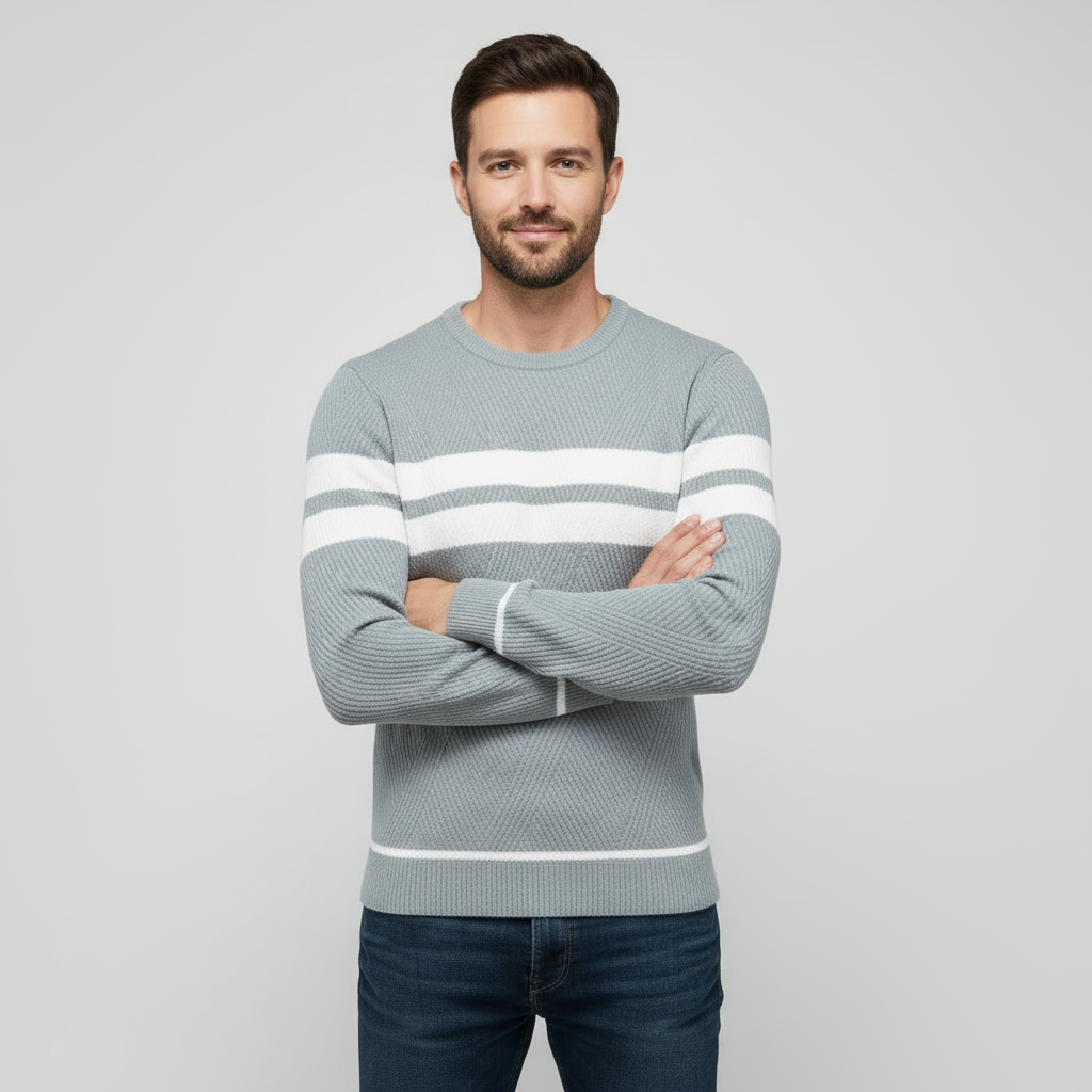 Pull rayé homme tricot texturé coupe ajustée col rond
