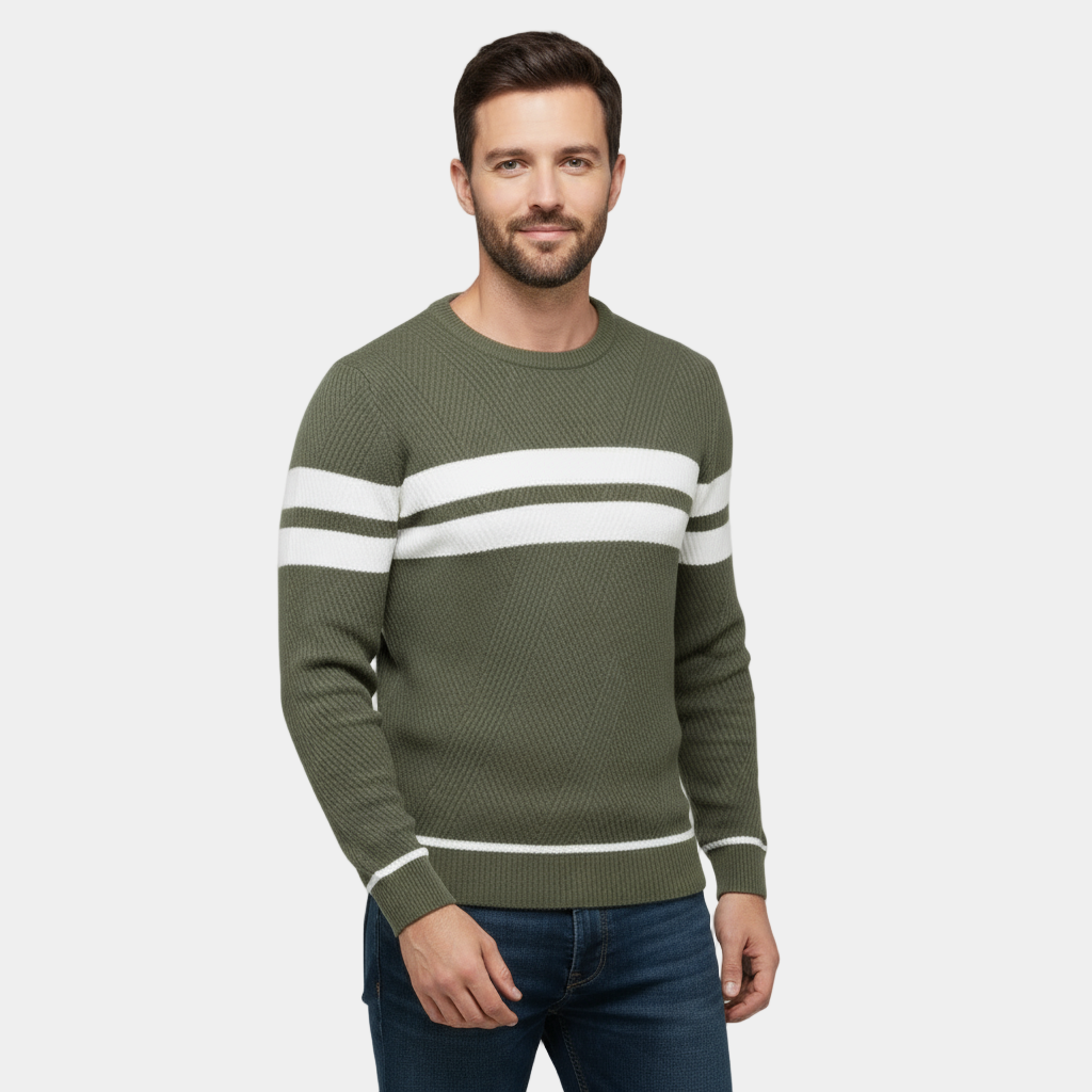 Pull rayé homme tricot texturé coupe ajustée col rond