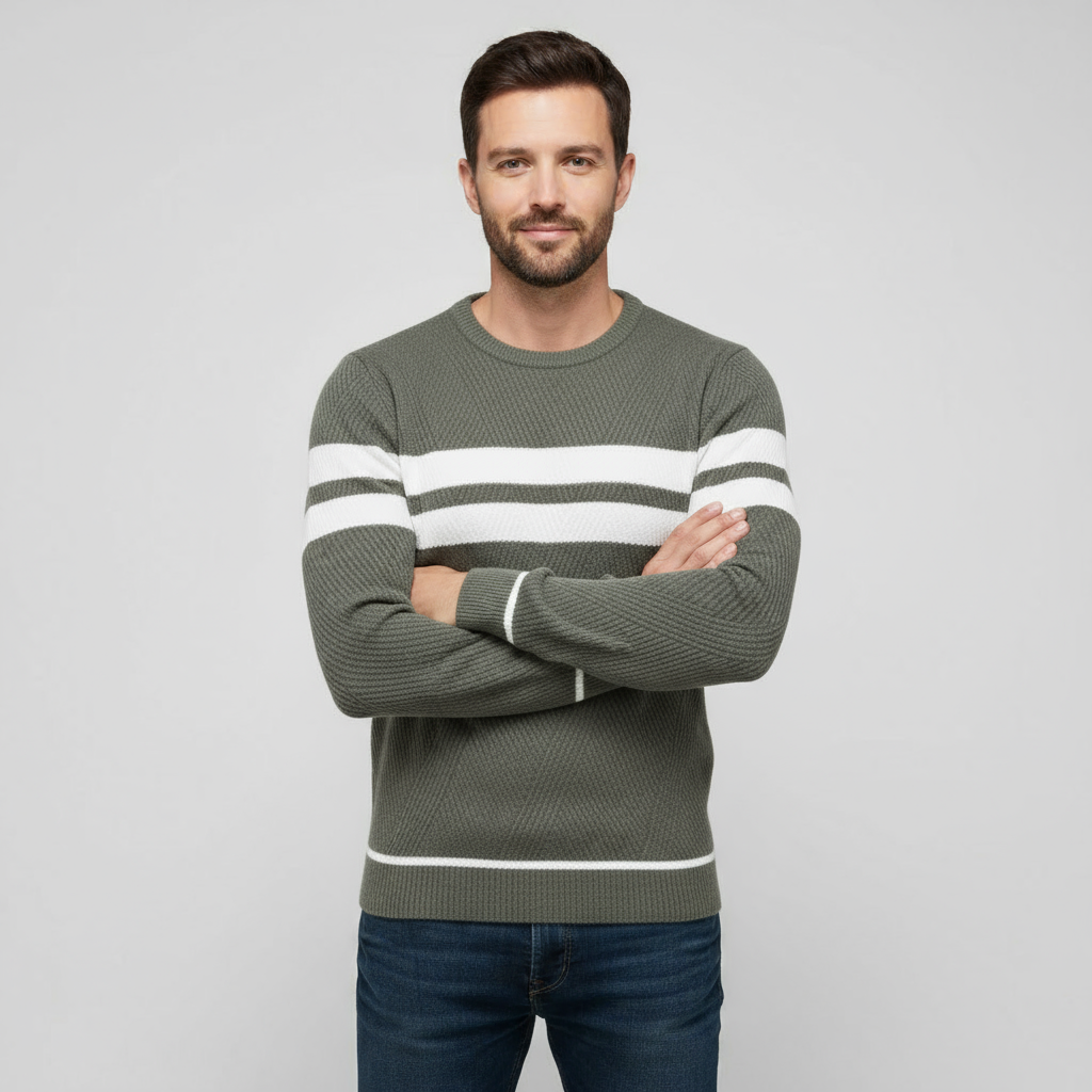 Pull rayé homme tricot texturé coupe ajustée col rond