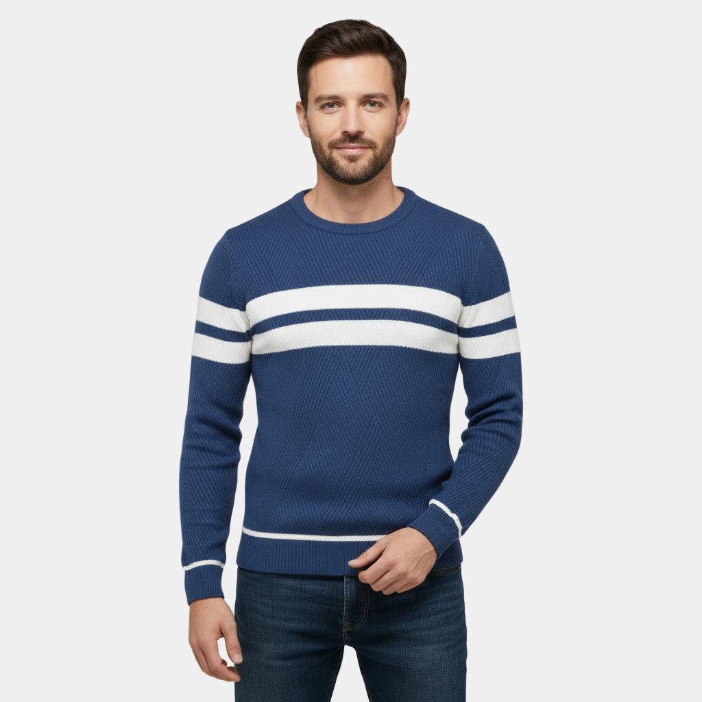 Pull rayé homme tricot texturé coupe ajustée col rond