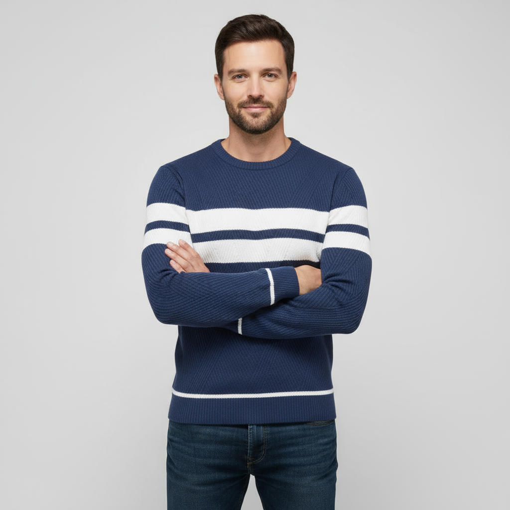 Pull rayé homme tricot texturé coupe ajustée col rond
