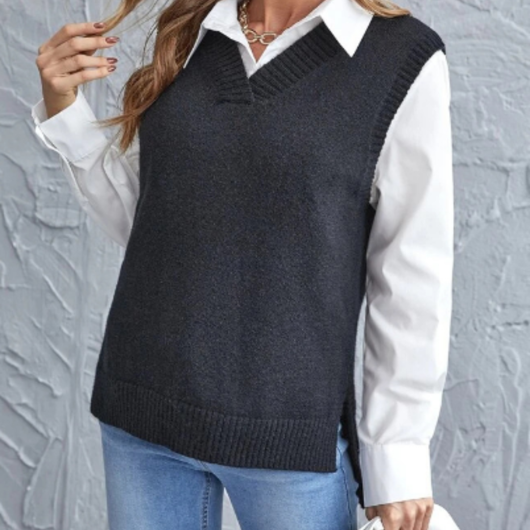 Pull sans manches élégant en maille douce à col V pour femme
