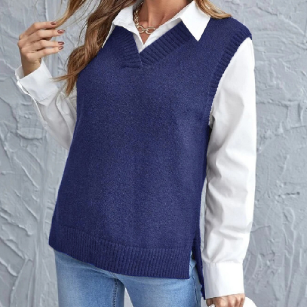 Pull sans manches élégant en maille douce à col V pour femme