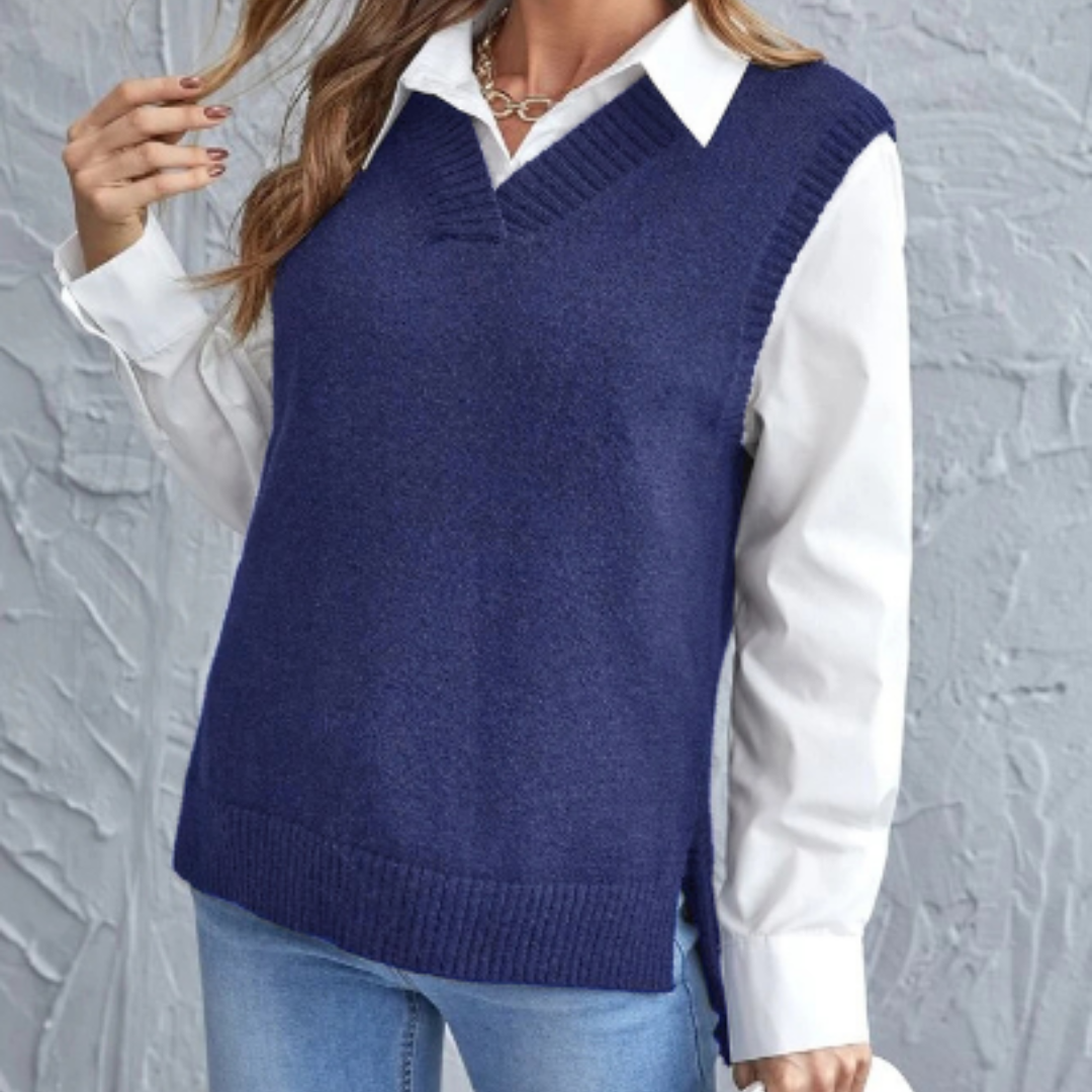 Pull sans manches élégant en maille douce à col V pour femme