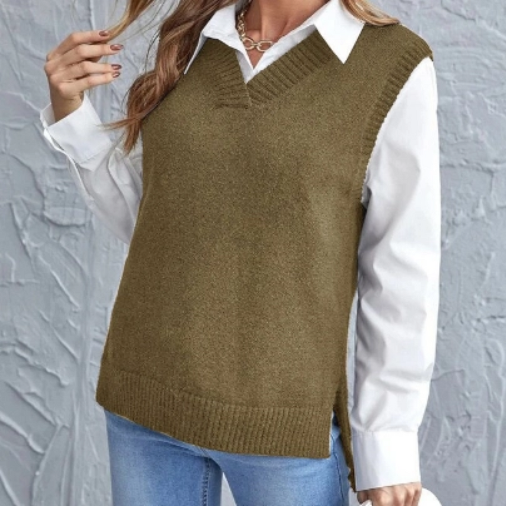 Pull sans manches élégant en maille douce à col V pour femme